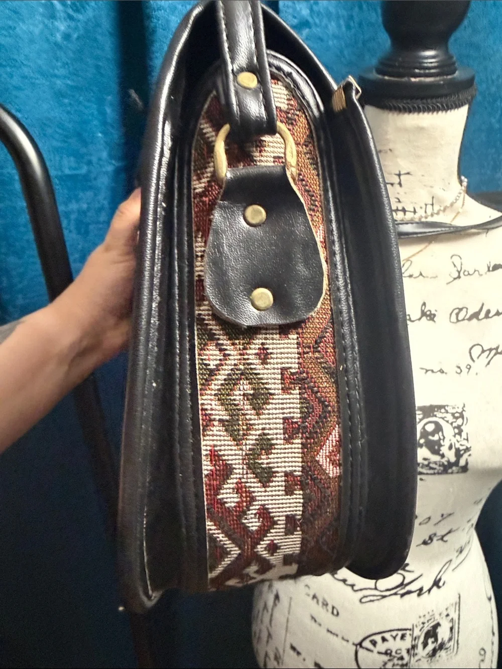 Woven Pattern Shoulder Bag in Olive and Pink Boho Country
